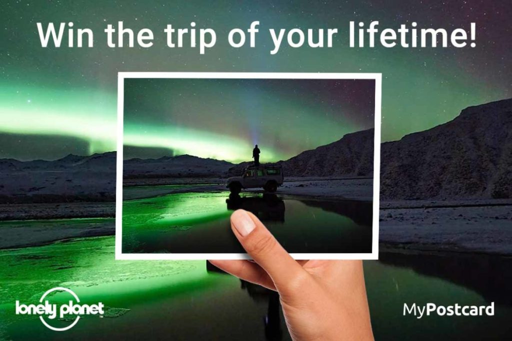 hand, postcard, polar lights