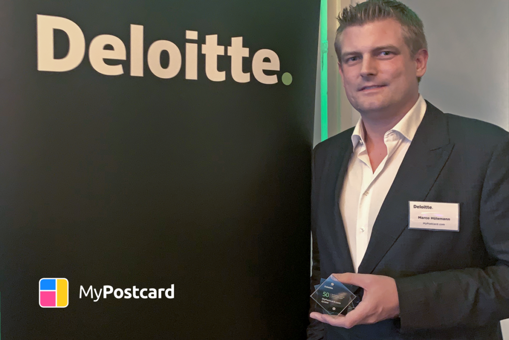 MyPostcard erzielt Platz 31 der Technology Fast 50 – Deutschlands am schnellsten wachsende Technologieunternehmen. Marco Hülsmann Deloitte Award