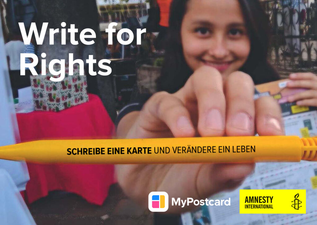 Write For Rights – MyPostcard unterstützt Kampagne von Amnesty International girl pen Amnesty MyPostcard