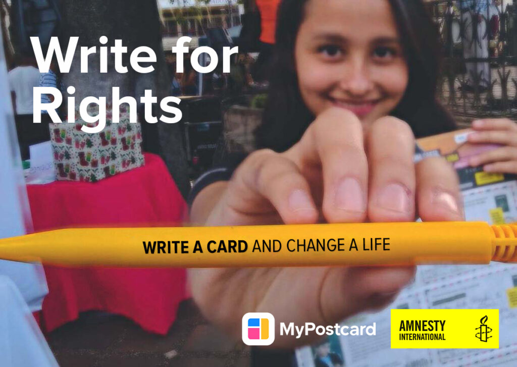 girl pen Amnesty MyPostcard